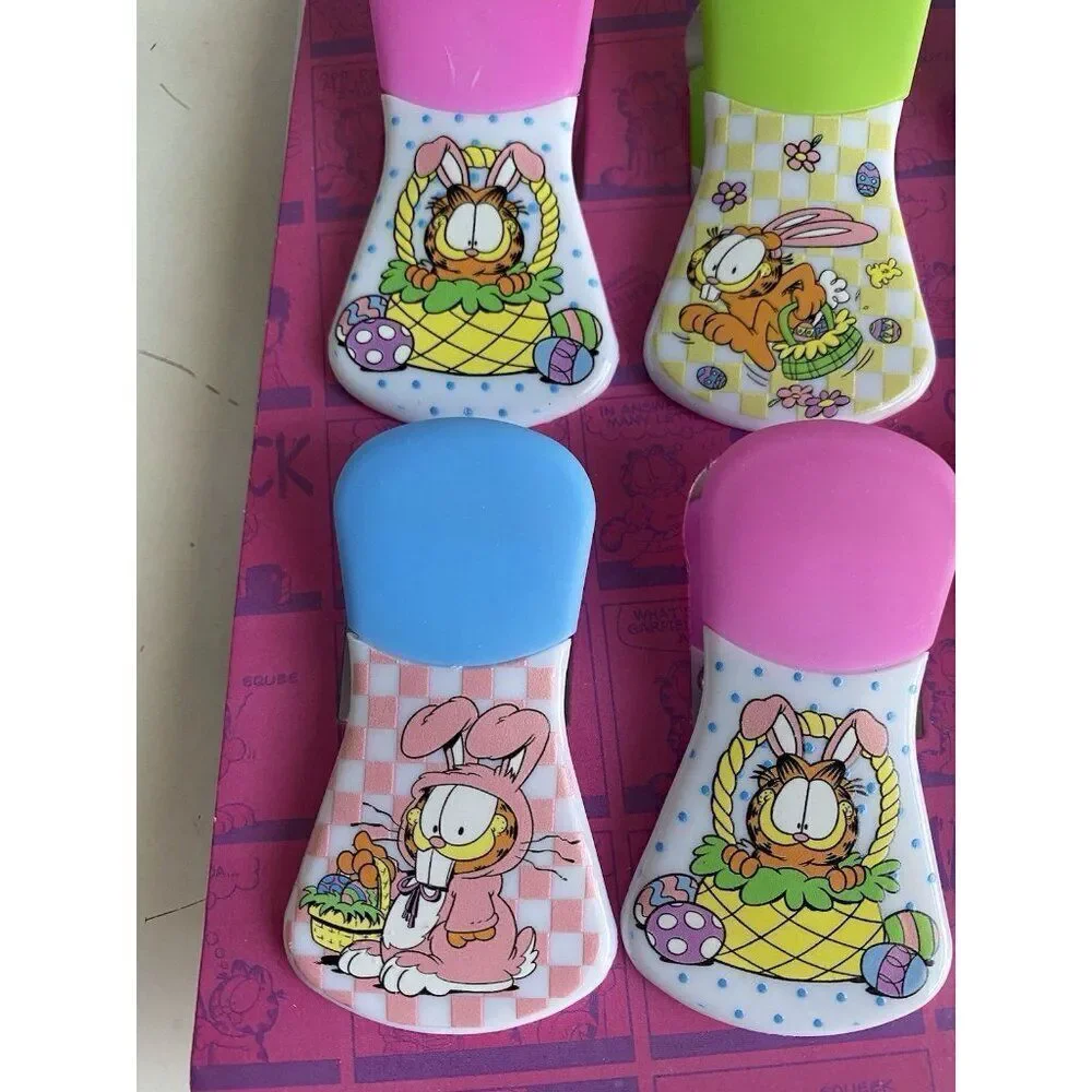 6 Pack Nickelodeon Garfield Magnetic Bag Clips Easter Spring Flowers Bunny‎ Eggs